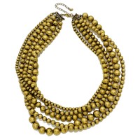 Metallic Gold Beaded Multi-Strand Statement Necklace